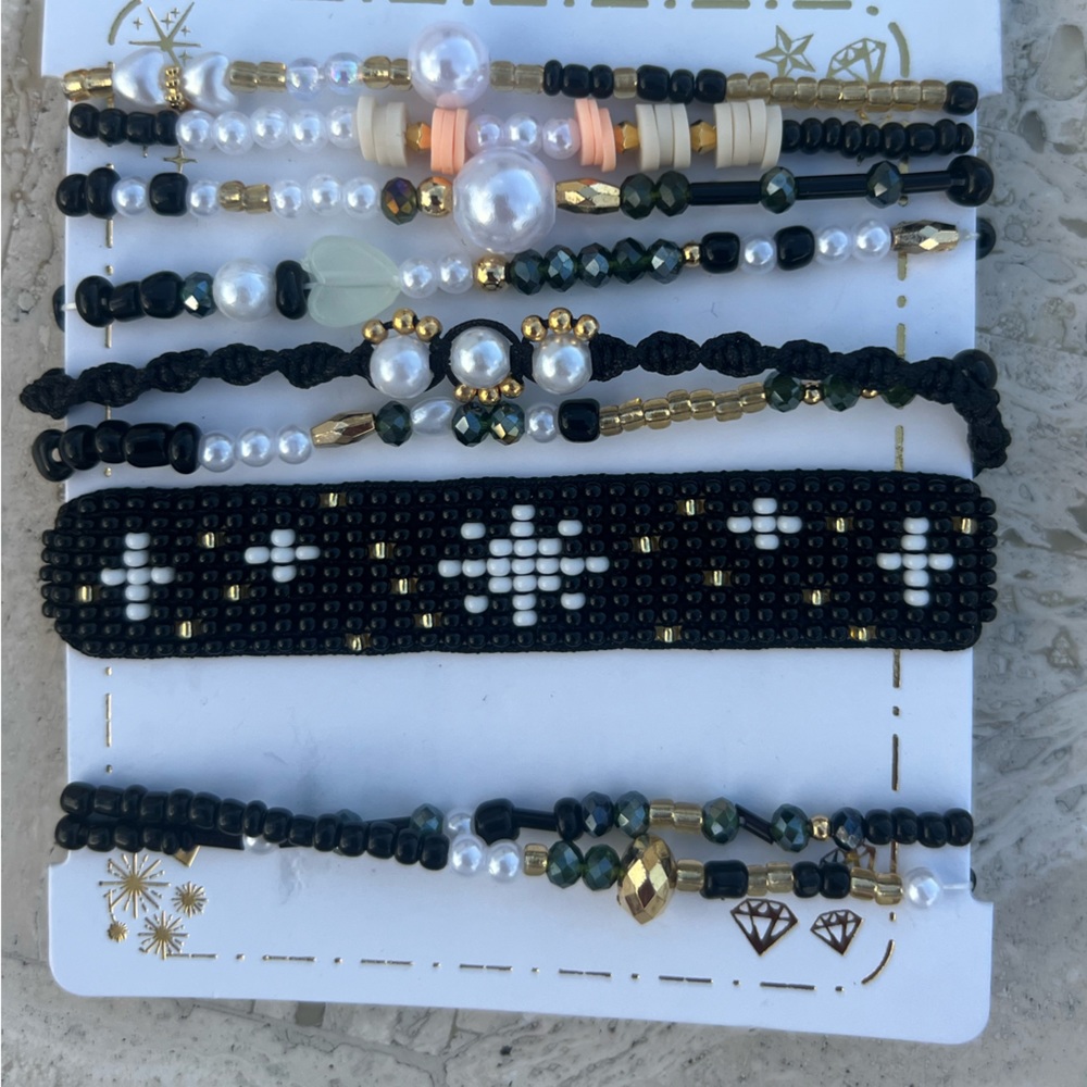 Handmade Colombian beaded black theme bracelets.